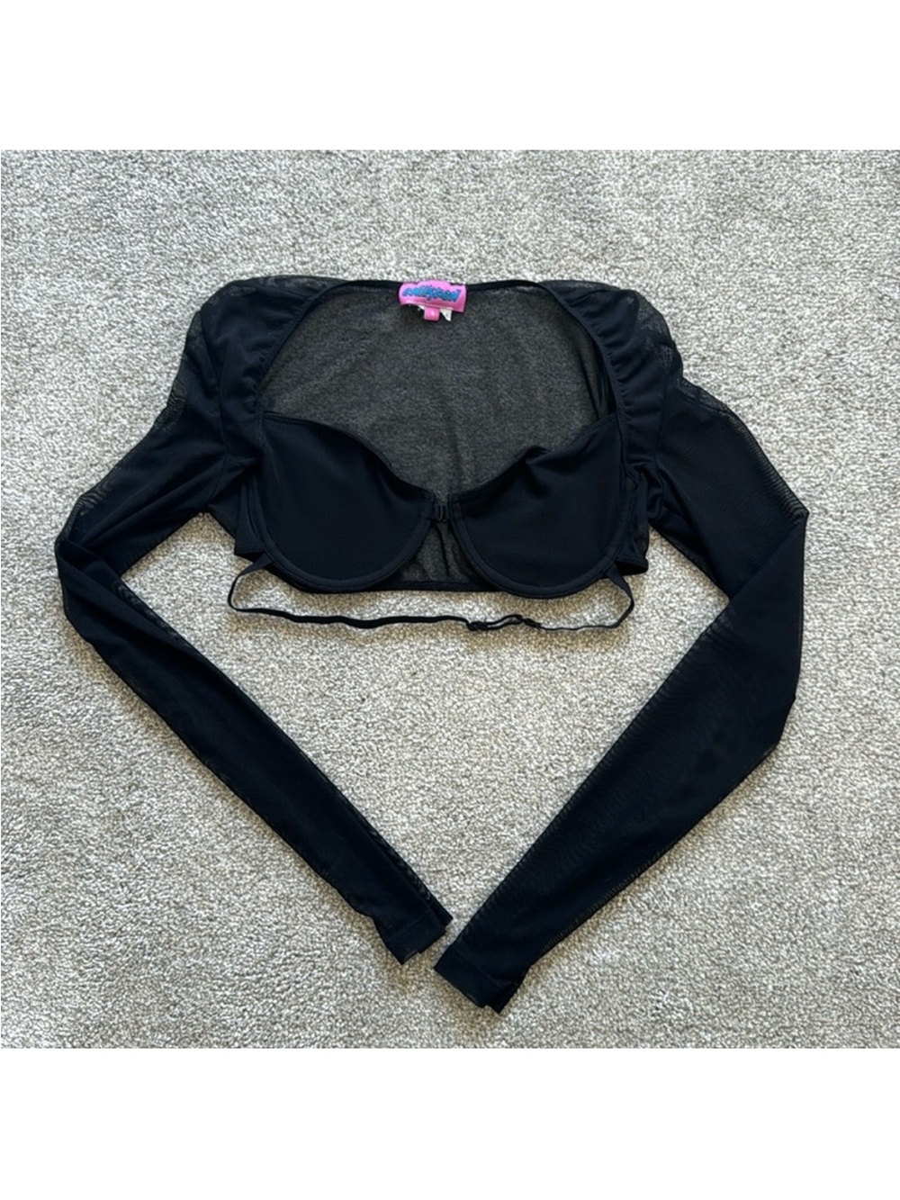 Edited Black Long Sleeve Mesh bra Crop Top